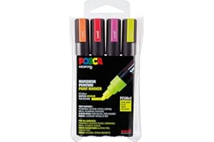 uni-ball 182505 - POSCA markery ze średnią okrągłą końcówką, zestaw 4 szt., neonowe