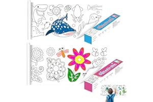 FENGAIM Zeichenpapierrolle für Kinder, 2Pcs 300 * 30cm klebrige Zeichenrolle Papier, Färbung Papierrolle DIY Malerei Farbe Füllen Papier, Kunst Papier Handwerk früh pädagogische Zeichnung Buch für Kinder