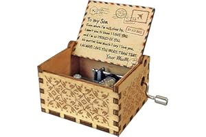 sakruda Wooden Music Box for Son,Gift from Mum to Son,Hand-Crank You Are My Sunshine Melody Wood Musical Box,Laser Engraved,Handmade Mechanism Antique Gift for Son on Birthday,Christmas,Anniversary