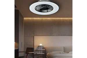 CHANFOK Ceiling Fan with Light - Modern Bladeless Ceiling Fan with Remote Control - Smart LED Dimmable Lighting Indoor Low Profile Ceiling Fan Flush Mount