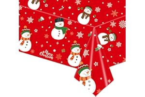 POPOYU Christmas Party Tablecloth,137 * 274cm Large Plastic Xmas Table Cover for Christmas Party,Rectangle Table Cloths Santa Xmas Tablecloth for Winter Holiday Xmas Party Table Decoration Supplies