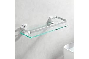 PORTE ITALIANE, Mensola per Bagno, Ripiano in Vetro Temperato da 8mm e Barra in Alluminio, Fino a 5 kg di Peso, 28x12 cm, Argento