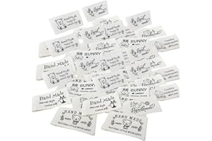 HZAOPZE Etichette Handmade Tessuto, 50 PCS Etichette Tessuto da Cucire Personalizzate per Vestiti Fai da Te Accessori, Etichette per Abiti in Tessuto with Love, Modello Beige, Stile Cartone Animato