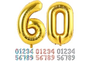 Ponmoo Foil Globo Número 60 Dorado, Gigante Numeros 0 1 2 3 4 5 6 7 8 9 10-19 20-29 30 40 50 60 70 80 90 100, Grande Globos para La Boda Aniversario y Cumpleaños Fiesta Decoración