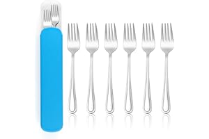 Herogo Toddler Fork Set, 7-Piece Stainless Steel Children Kids Forks Set with Blue Storage Case, Portable Kids Cutlery Set for Kindergarten, School, Travel, Barbecue, Child Friendly & Dishwasher Safe