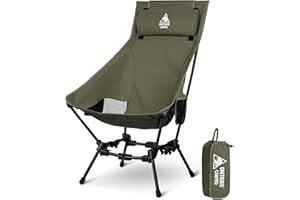OneTigris DRAGONHIDE Krzesło kempingowe z wysokim oparciem, składane, 125 kg, lekkie, krzesło wędkarskie, z 2 kieszeniami bocznymi, do aktywności na świeżym powietrzu, wędrówek, zielone