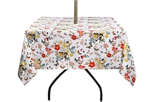 ColorBird Spring Bloom Botanical Print Outdoor Tablecloth Water Resistant Spillproof Polyester Fabric Table Cover with Zipper Umbrella Hole for Patio Garden Tabletop Decor, 60" Square, Zippered