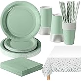 PYAILI Grass Green Dinnerware Set for Birthday Party, 24 | Disposable tableware 121 pieces: plates, cups and napkins. Ideal f