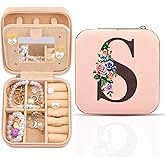 Portagioie da viaggio piccolo con iniziale V, contenitore per gioielli da donna in pelle PU, mini portagioie per ragazze, organizer da viaggio per anelli, orecchini, collana