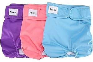 Avont 3 sztuki pieluszek dla psów, wielokrotnego użytku, bardzo chłonne, nadające się do prania i przyjazne dla środowiska podpaski higieniczne, majtki dla kobiet, zwierząt domowych, fioletowe/niebieskie/różowe