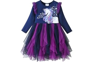 DXTON Vestidos para Niñas Vestido Patrón de Unicornio Vestido Princesa Fiesta Ropa de Niña 2-8 Años