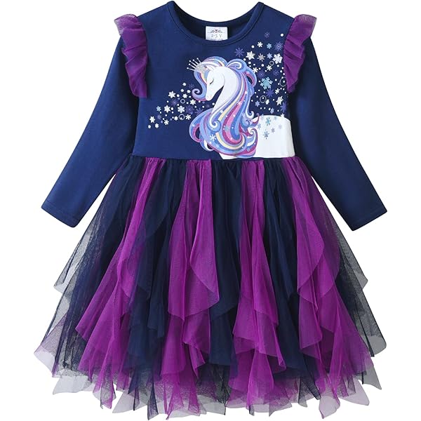 JiAmy jurken voor meisjes met ruches, tule jurk voor peuters, bauwlig prinsessenjurk, kleurverloop, glitter, feestkleding voor 3–7 jaar, 5 Jaar