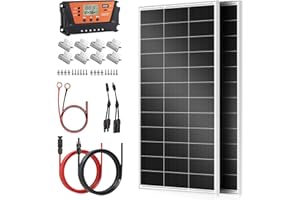 Rvpozwer 400w placa solar monocristalinos kit, 2×200W 18BB panel solar,con regulador de carga solar de 30 A, cable solar de 5 m, pinzas de fijación en Z, ideal para módulo