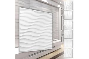 HEXIM Pannelli murali in PVC 3D - rivestimento murale bianco con effetto 3D - motivi a onda (5QM economy size HD141 50x50cm) pannelli in plastica ottica a onda