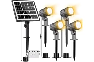 CLY Faretti Solari a LED da Esterno, Bianco Caldo 2700K Faretto Solare da Giardino 2 Modalità Dinamiche Luci Solari da Giardino 3 Luminosità 5000mAh Memoria Luce Solare LED Esterno Impermeabili IP66