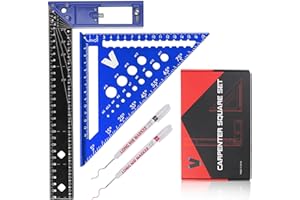 BOWEITI Kit d'équerre de charpentier multifonction de 180 mm et angle de 300 mm pour tracer et dessiner, angle de charpentier de haute précision pour le travail du bois (bleu)