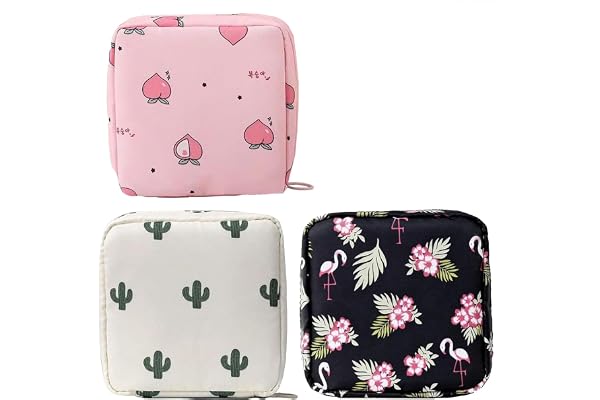 Serviette Hygiénique Sac de Rangement Zipper,Étui de Rangement de Serviettes Hygiéniques Tampons,Pochette pour Serviette Hygienique,Portable Sac de Rangement pour Serviettes Hygiéniques 3PC