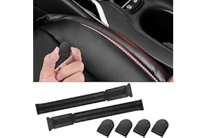 AXNSATRE Car Seat Gap Filler Set - 2PCS PU Leather Car Gap Filler + 4 Pcs Car Sticky Hooks, Seat Gap Pad for Most Models of Cars, Car Accessories Interior Universal (Black)