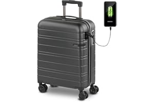 JASLEN - Valise Cabine Avion - Bagages Cabine - Petite Valise Rigide 4 roulettes - Valise Ultra Légère avec Cadenas à Combinaison - Bagage Cabine Résistant 171250, Noir