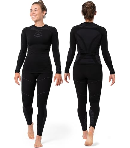 ALPIDEX Sous-Vêtement Thermique Femme - Ensemble Ski Chaud, Respirant Et Flexible Pour Hiver Et Automne, Noir-Gris Ou Noir-Rouge