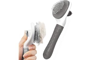 ELEZENIOC Dog/Cat Brush Grooming Comb,Self Cleaning Slicker Brushes with Smooth handle,Pet Grooming Tool with Cleaning Button for Cat Dog Shedding Tools Massage Clean Tangled Brush(Grey)