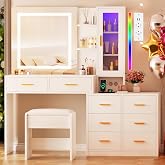 ANWBROAD Makeup Vanity with LED Light and Ench. 3 Colours Adjustable | Dressing Table with Mirror and Stool Makeup Table with