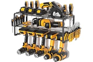 Jamiukro Werkzeugschrank aus Metall, 5 Slots Werkstatteinrichtung, Akkuschrauber Halterung, Garage Werkzeug Wandhalterung, Werkzeugaufbewahrung und Organisation