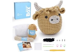CROCHET BOX Complete Crochet Kit for Beginners - Highland Cow Crochet Kit, Include Video Tutorial, Instruction, Soft Yarn, Birthday Gift for Adults.
