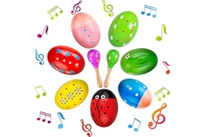 Ctxtqtdt Ostereier aus Holz, 7 Rasseleier und 2 Holz Maracas, Farbig Holz Rassel Sand Hammer Ei Shakers Music Percussion Spielzeug, Ostern-Korb-Stuffers-Dekor Set für Ostern Geschenke Kinder
