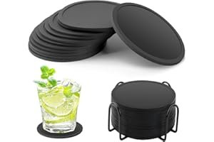 RISVOWO 12 Piezas Posavasos de Silicona Redondos en Negro sin BPA, con Soporte Antideslizante y Aislado para Bar y Tazas, Decoración de Mesa