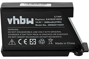 vhbw Batería reemplaza LG EAC60766101, EAC60766102, EAC60766103, EAC60766104, EAC60766105 para aspiradora Negro (2600 mAh, 14,4 V, Li-Ion)