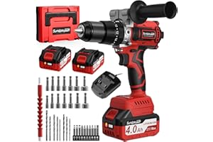 SundpeyPRO Taladro Percutor a Bateria 21V - 120Nm Sin Escobillas Taladro Atornillador Batería con 2x4.0Ah Baterías, 20+3 Ajuste de Par Taladro Inalámbrico Electrico con 13mm Portabrocas, 2 Velocidad