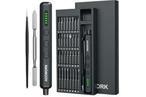 Accwork Tournevis électrique de précision 68 en 1 - Avec 64 embouts magnétiques S2-5 vitesses - Écran LED magnétique - Pour ordinateur portable, lunettes, montres