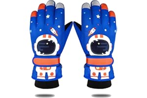 Jupsk Guanti da sci invernali per bambini, blu, impermeabili, antiscivolo, touch screen, foderati in peluche, guanti da snowboard termici per bambini dai 5 agli 8 anni