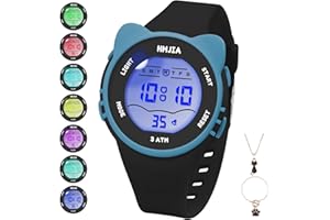HMJIA Orologio e Collane per Bambina con Motivo Gatto 3ATM Impermeabile con luce Cronometro Allarme per Orologio Digitale Bambina Orologio bambini da 3 a 12 Anni