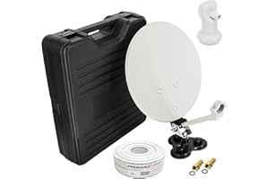 PremiumX Camping SAT Anlage Satelliten-Schüssel Single LNB 10m Kabel 2X F-Stecker Tischhalter Masthalter Saugfuß im Koffer ideales Camp Zubehör