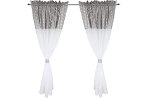 ‎TUPTAM TupTam Kinderzimmer Voile Vorhänge Baby Gardinen mit Tunnelzug Set, Farbe: Sterne Grau/Weiß, Größe: ca. 140 x 160 cm