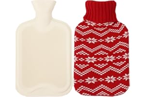 SAMSYOKI 2 Liter Wärmflasche mit Bezug,Bettflasche Auslaufsichere mit Weichem Strickbezug Kuschelig Warmflasche Weihnachten Große Wärmflaschen zur Schmerzlinderung Wärme und Kältetherapie(Rot)