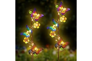 JJALIGHTS Solar Gartenleuchte 2 Paket Schmetterling Solar Außenleuchten Wasserdicht IP 44 Schmetterling Garten Pfahl für Garten, Rasen, Terrasse oder Hof