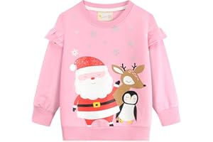 Little Hand Girls Christmas Sweatshirt Reindeer Santa Claus Jumper Kids Cotton Long Sleeve Pullover Tops Toddler Xmas Tree Clothes Age 1-8 Years