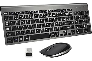 GALENMORO Ensemble Clavier et Souris sans Fil - 2.4G Silent Compact Clavier de Souris Pleine Taille Ergonomique pour PC/Portable/Ordinateur/Laptop/TV (Noir)