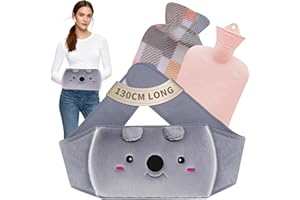Dibikou Hot Water Bottle Belt, 1L wrap Around Wearable 3 in 1 Hot Water Bag with 130 cm Long Soft Waist Cover, PVC Koala Hot Water Bottle Strap for Neck, Shoulder, Back, Legs Warm and Period Relief