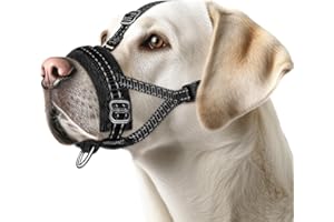 Eyein Maulkorb für Große Hunde, Verstellbarer Reflektierender Nylon Maulkorb für Hunde mit Verbindungsgurt, Hunde können hecheln und Trinken, Verhindert das Beißen, Bellen und Kauen (Schwarz, L)