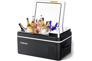 KROAK 25L Kompressor Kühlbox, 12/24 V/230 V Elektrische Gefrierbox Mit Großem Display, -20℃~20℃ Mini Kühlschrank für Auto, Lkw, Boot, Wohnmobil und Steckdose