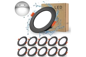 BAGZY 10x Faretti LED da Incasso per Cartongesso,5W Luci Ultrasottili da Soffitto e per l’illuminazione da Interno IP44,Bianco Freddo 6000K,500 Lumen,AC 220-240V,Foro Incasso 70-80mm(Nero)