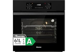 Hisense BI62220AB - Forno multifunzione, 2 manopole Push Pull, cavità 61l, 7 funzioni, AcquaClean, funzioni di cottura versatili, 2 vetri, area di cottura extra large, 250°, Classe A
