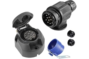 SPARKMOTO 12V fiche Prise Remorque 13 Broches Étanche,Prise Remorque 13 Broches Fiche Attelage 13 Broches pour Remorque Voiture,Porte-vélo,Adaptateur Prise Remorque 13 Broches avec Support(SK1302B)