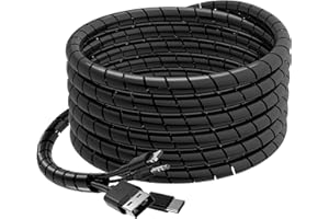 Cache Cable Spirale 6M 12-24mm, AGPTEK Gaine Spirale Flexible Protege Cable pour Le Bureau/Ordinateur, Kit de Câble Rangement pour Le Câble d'Antenne TV/PC/USB/Télé/AUX, Noir - Bricolage
