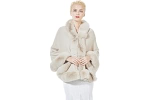 BEAUTELICATE Donna Poncho Mantella Maglia Invernale Stola Scialle in Pelliccia Sintetica Coprispalle Bolero Elegante per Sposa Matrimonio Festa