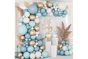 FAIRYMAIDEN Kit Arco Palloncini Blu,105pcs Arco Per Palloncini Azzurri Con Balloon Oro Bianchi Sabbia,Ghirlanda Palloncini Celesti Per Compleanno, Baby Shower, Decorazioni Nascita Bambino,Matrimonio